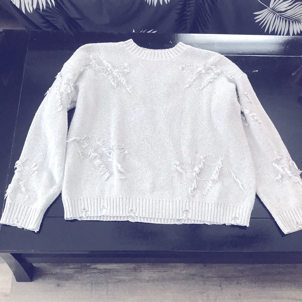 Distressed Light Gray Crewneck Sweater